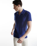 Short-Sleeve Slub Polo Shirt, Vibrant Blue