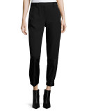 Mixed-Media Ankle Pants, Black