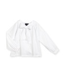 Ribbed Poplin Tie-Front Blouse, White, Size 3-14