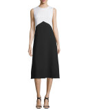 Sleeveless Jewel-Neck Colorblock Dress, White/Black