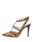 Rockstud Rolling T-Strap 100mm Pump, Champagne/Testa di Moro