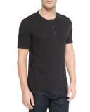 Basic Slub Short-Sleeve Henley, Black