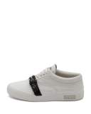 Leather Buckle Low-Top Sneaker, White/Black