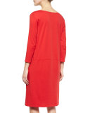 3/4-Sleeve Shift Dress W/ Zipper Detail, Petite 