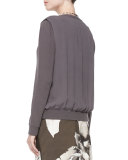 Georgette Overlay Knit Cardigan, Granite