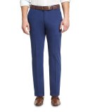 Cashmere-Cotton Flat-Front Trousers, Blue