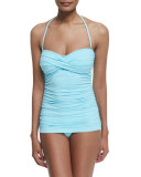 Shirred Twist-Front One-Piece Swimsuit
