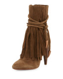 Bird Suede Fringe Bootie, Russet