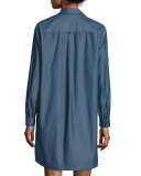 Long-Sleeve Chambray Pullover Shirtdress, Indigo