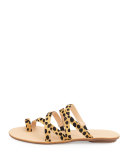 Sarie Leopard-Print Calf-Hair Sandal, Brown