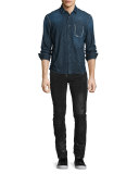 Denim Snakeskin-Textured Shirt, Navy
