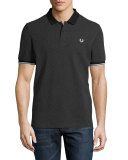 Checkerboard-Print Piqué Polo Shirt, Graphite Marl