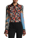 Montagne-Print Macrame Blouse, Nero