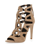 Roxie Caged Suede Sandal, Taupe
