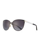 Posie Crystal-Temple Round Sunglasses, Black