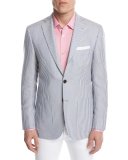 Striped Cashmere Two-Button Sport Coat, Blue/White