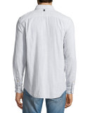 Beach Fine-Striped Sport Shirt, Ivory/Black