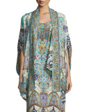 Open-Front Printed Silk Cardigan/Cape Coverup, Casablanca