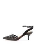 Fresia Woven Pointed-Toe Pump, Black