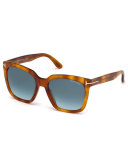 Amarra Square Acetate Sunglasses, Havana/Blue