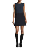 Vilma Sleeveless Dress w/ Crepe Skirt, Ink