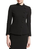 Asymmetric Button-Front Ottoman Jacket, Black