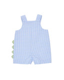 Gingham Seersucker Dinosaur Overalls, Blue, Size 3-24 Months