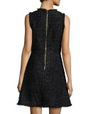 sleeveless shimmer tweed a-line dress, black