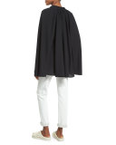 Shirred Silk-Blend Oversized Top, Black