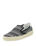 Skeleton-Print Slip-On Sneaker, Black/White