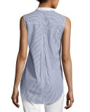 Striped-Combo Sleeveless Shirt, Blue Pattern