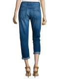 The Fling Cropped Jeans W/Embroidery, Blue
