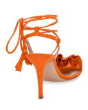 Flora Ruffled Suede Lace-Up 85mm Sandal