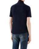 Navy Tipped Short-Sleeve Pique Full Button Down