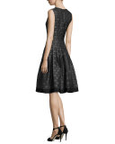 Sleeveless Pleated Jacquard Dress, Charcoal