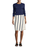 Striped Twill Wrap Skirt, Bone/Marine
