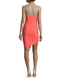Sleeveless Mega Milano Mesh-Inset Dress, Coral