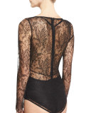 Chimere Long-Sleeve Lace Bodysuit, Black