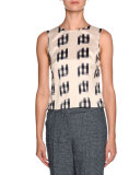 Shantung Sleeveless Tie-Back Blouse, White/Black