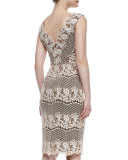 Ivy Sleeveless V-Neck Lace Midi Cocktail Dress, Rose