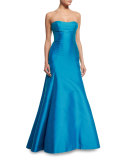 Strapless Sweetheart-Neck Gown, Ocean Blue