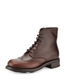 Gradient Leather Wing-Tip Lace-Up Boot, Brown
