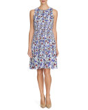 Floral-Print Fit-&-Flare Dress, Blueberry