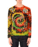 Butterfly-Embroidered Long-Sleeve Tie-Dye T-Shirt, Green Multi