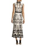 Sleeveless Embroidered Lace Cocktail Dress, Black/White