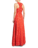 Francis Sleeveless V-Neck Flared Lace Gown 