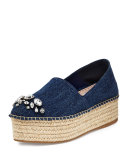 Denim Platform Espadrille Flat, Bleu