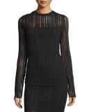 Jacquard Long-Sleeve Top, Black