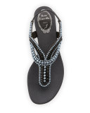 Pearly Crystal Flat Thong Sandal, Black