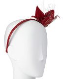 Asa Floral Eel-Skin Headband, Red